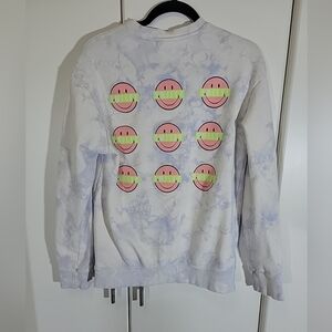 H&M Men Relaxed Fit Tie-Dye 100% Cotton Sweatshirt Light Blue/Smiley Size S